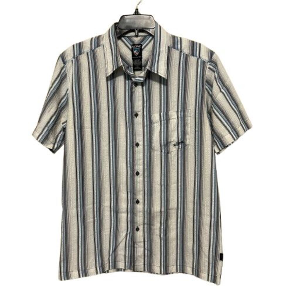 Kuhl Short Sleeve Button Up Shirt Mens Medium Striped Casual Outdoor Hiking